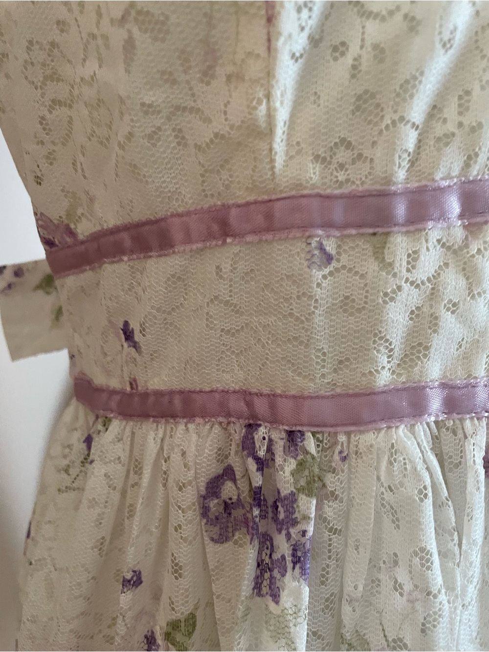 Vintage 1970s Lavender and White Lace Floral Maxi Garden Party Bridesmaid Dress - Picture 3 of 11